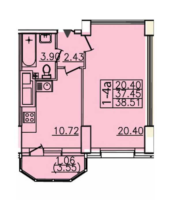 Однокомнатная квартира в : площадь 38.51 м2 , этаж: 19 – купить в Санкт-Петербурге